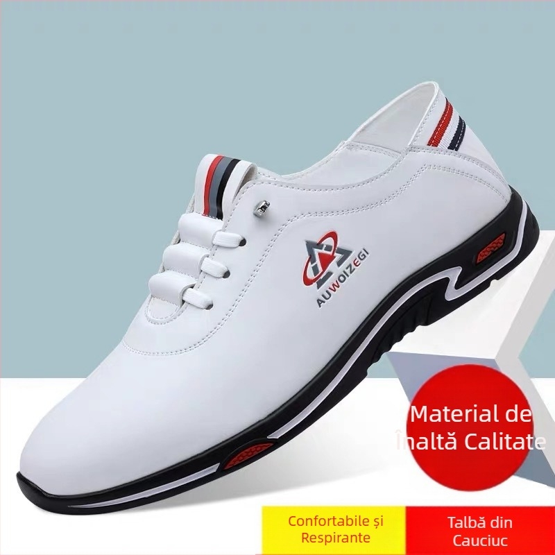Pantofi sport casual din piele pentru bărbați, de primăvară 2024, versatili, la modă, pentru tineri, albi, 2595
