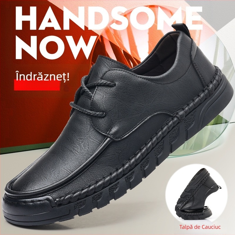 Pantofi de piele 2024 pentru bărbați, din piele naturală, antiderapantă, rezistentă la uzură, talpă moale, confortabilă, absorbantă de șocuri, pentru bărbați de vârstă mijlocie, pantofi casual de afaceri, all-match