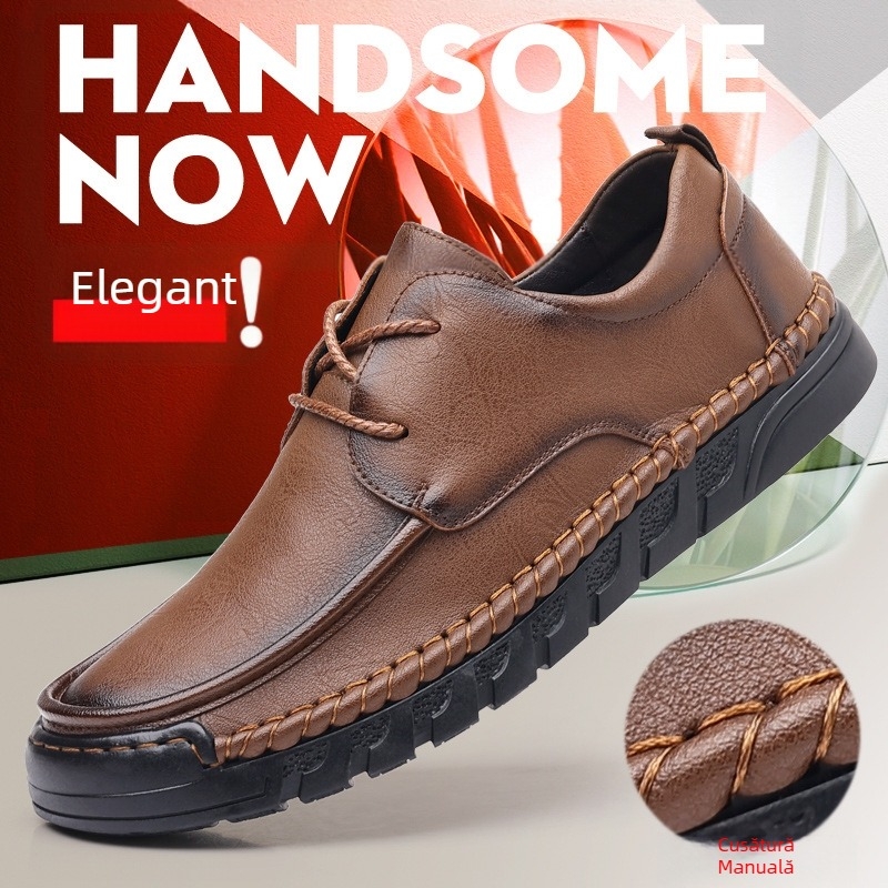 Pantofi de piele 2024 pentru bărbați, din piele naturală, antiderapantă, rezistentă la uzură, talpă moale, confortabilă, absorbantă de șocuri, pentru bărbați de vârstă mijlocie, pantofi casual de afaceri, all-match