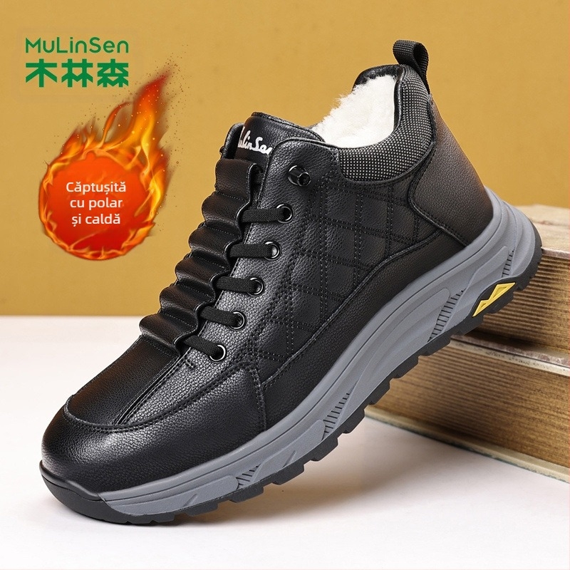 Mullinsen, pantofi de iarnă din bumbac pentru bărbați, cizme de zăpadă din lână groasă și caldă, cu căptușeală din fleece, pantofi antiderapanți pentru bărbați tineri și de vârstă mijlocie