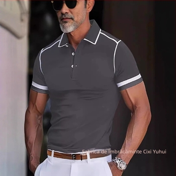 Bluză polo bărbătească cu imprimeu color block, scurtă, vară casual, 2024, nouă