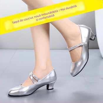 Suport pentru loturi mixte de pantofi de dans latino cu o singură curea, pantofi de dans modern, pantofi de dans pătrați, talpă de cauciuc pentru femei, o generație de păr