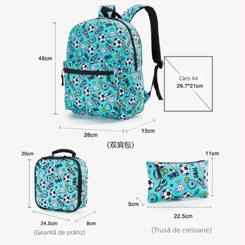 Ghiozdan școlar primar cu trei piese, desene animate imprimate, fotbal, rucsac pentru copii, sacoșă de umăr ușoară, producători en-gros