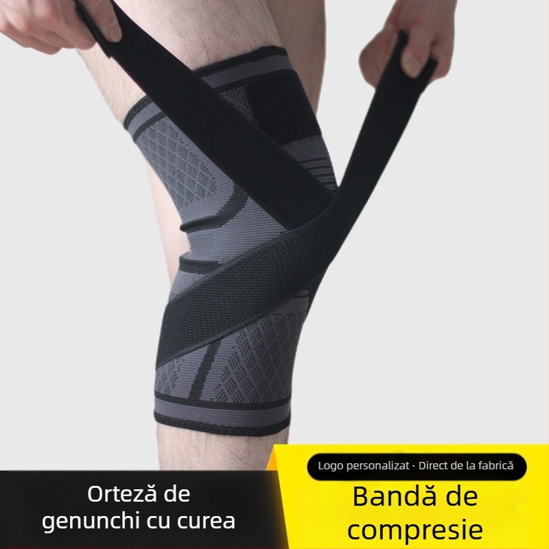 Genunchiere compresive respirabile pentru baschet, alergare, fitness, echitatie, tricotate, sport, genunchiere, curea de presiune