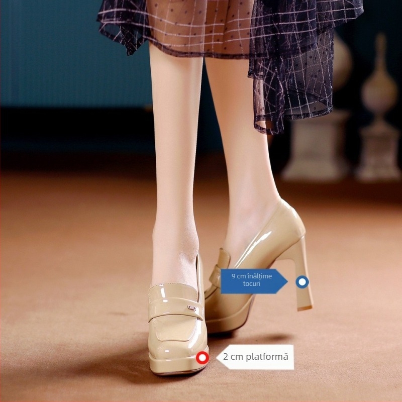 Pantofi cu toc înalt și cap pătrat, 2025, platformă impermeabilă, primăvară, pantofi pentru femei, design, pantofi cu toc gros și gura medie, 23116-2