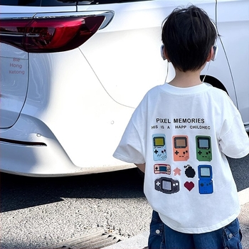 Îmbrăcăminte pentru copii Tricou alb cu mânecă scurtă pentru băieți Tricou pentru bebeluși 2024 Vara nouă Casual cu mânecă jumătate pentru băieți mici