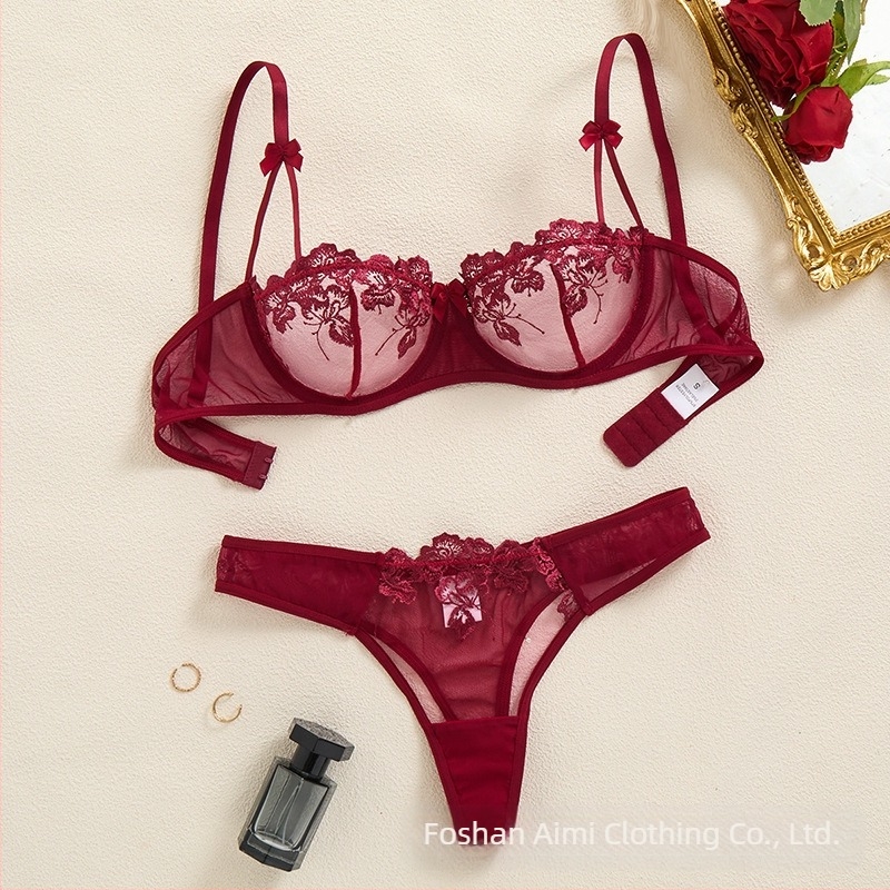 Lenjerie intimă pentru femei, cu flori brodate, cu perspectivă, sutien sexy, costum de sutien 2405