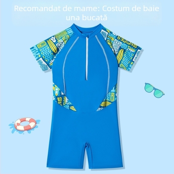 Costum de baie pentru copii băieți 2025 costum de baie dintr-o singură bucată nou, mărime medie și mare, costum de baie de antrenament pentru băieți, cu desene animate, gât rotund, confortabil