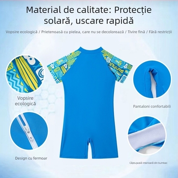 Costum de baie pentru copii băieți 2025 costum de baie dintr-o singură bucată nou, mărime medie și mare, costum de baie de antrenament pentru băieți, cu desene animate, gât rotund, confortabil