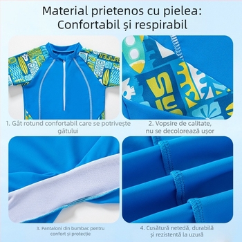 Costum de baie pentru copii băieți 2025 costum de baie dintr-o singură bucată nou, mărime medie și mare, costum de baie de antrenament pentru băieți, cu desene animate, gât rotund, confortabil
