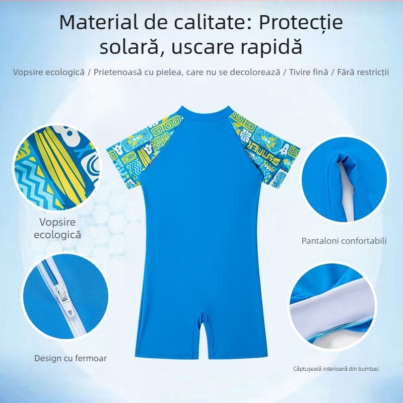 Costum de baie pentru copii băieți 2025 costum de baie dintr-o singură bucată nou, mărime medie și mare, costum de baie de antrenament pentru băieți, cu desene animate, gât rotund, confortabil