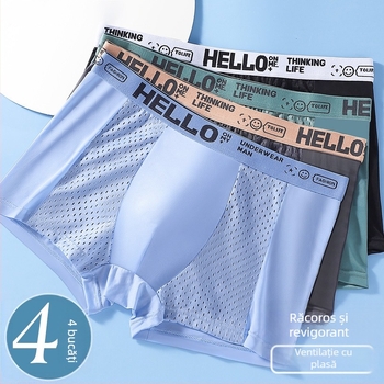 Lenjerie intimă pentru bărbați Ice Silk, din plasă, fără sudură, boxeri antibacterieni, boxeri sport respirabili pentru tineret, primăvara și vara, pot fi trimiși în numele