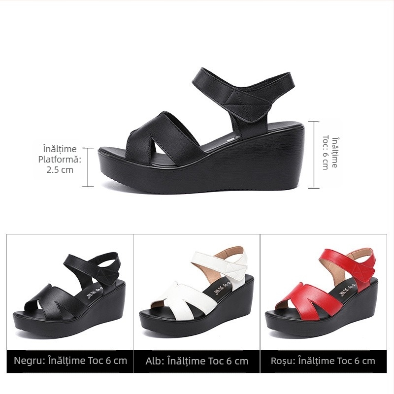 Sandale cu platformă și velcro pentru femei, vara 2024, cu toc mediu, platformă, platformă, toate asortate, sandale cu toc înalt, mărime plus