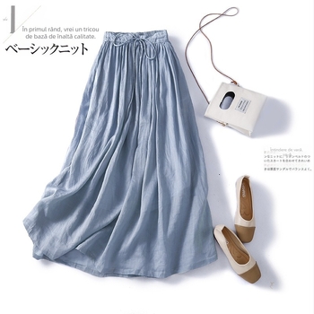 Fustă lungă din bumbac și in, elastică, cu tiv mare, stil japonez și coreean, vară nouă 2023, aspect slăbit și elegant, din in