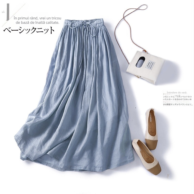 Fustă lungă din bumbac și in, elastică, cu tiv mare, stil japonez și coreean, vară nouă 2023, aspect slăbit și elegant, din in