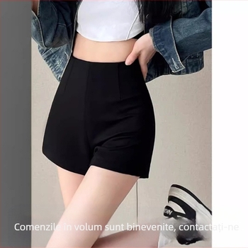 Pantaloni scurți negri pentru femei, potriviți pentru primăvară, toamnă și vară, 2025 noi pantaloni strâmți cu talie înaltă, pantaloni fără tiv inferior, pantaloni scurți tip cizmă