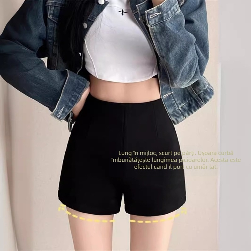 Pantaloni scurți negri pentru femei, potriviți pentru primăvară, toamnă și vară, 2025 noi pantaloni strâmți cu talie înaltă, pantaloni fără tiv inferior, pantaloni scurți tip cizmă