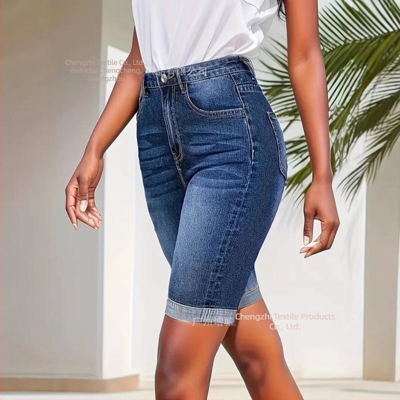 Pantaloni scurți din denim pentru femei, stil motocicletă, din denim albastru, stretch, pentru femei europene și americane, 2025, comerț exterior european și american Amazon