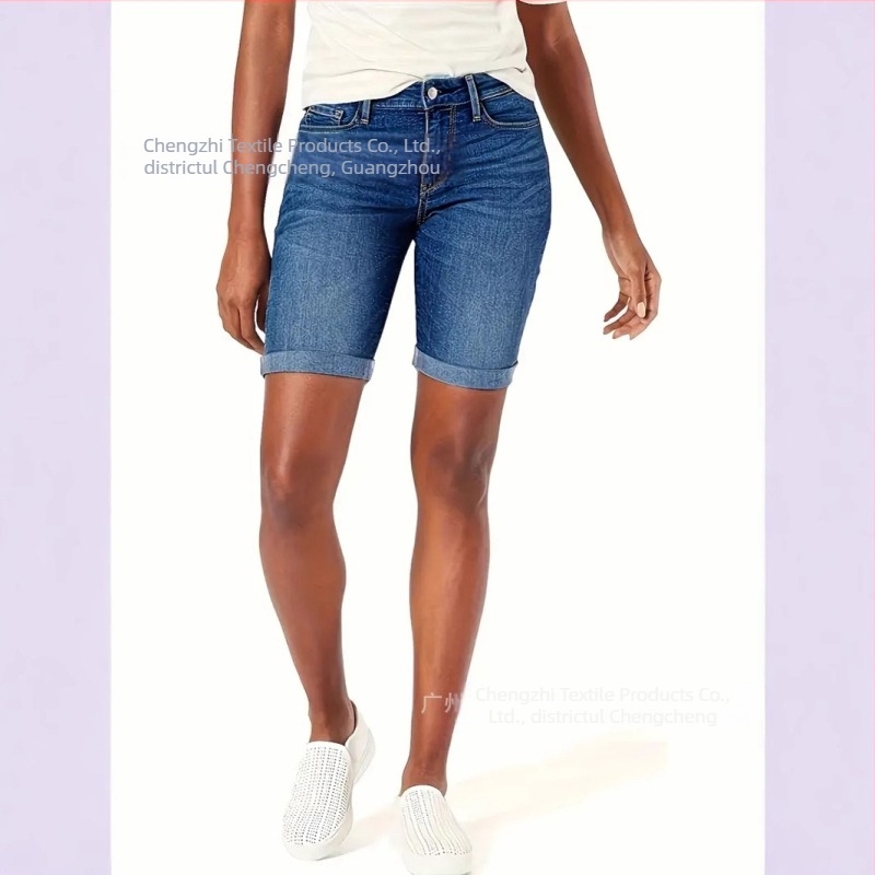 Pantaloni scurți din denim pentru femei, stil motocicletă, din denim albastru, stretch, pentru femei europene și americane, 2025, comerț exterior european și american Amazon