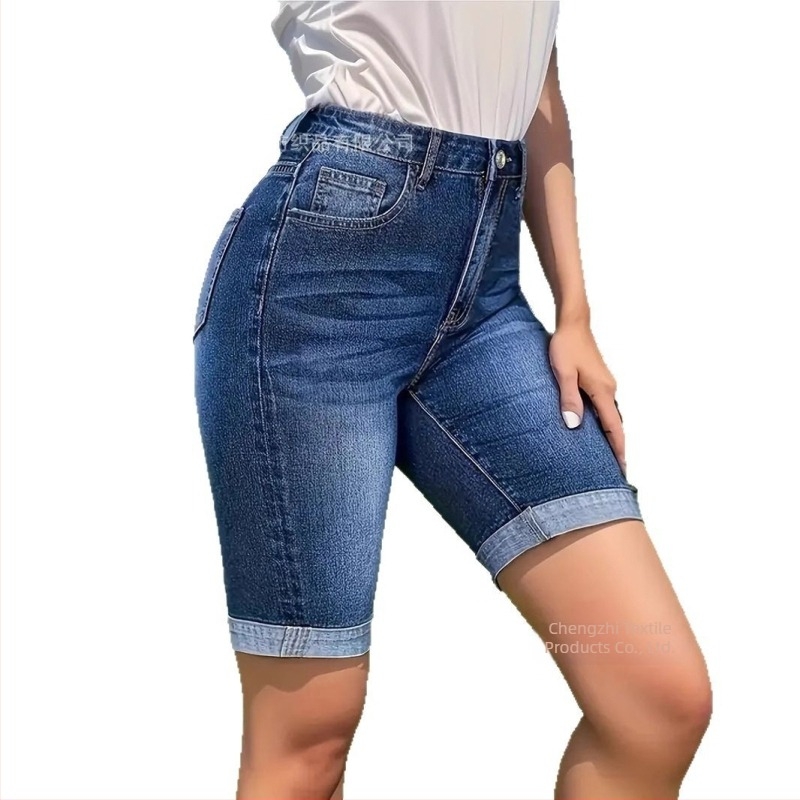 Pantaloni scurți din denim pentru femei, stil motocicletă, din denim albastru, stretch, pentru femei europene și americane, 2025, comerț exterior european și american Amazon