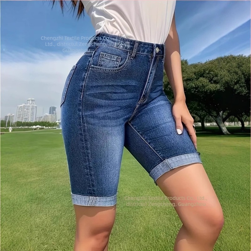 Pantaloni scurți din denim pentru femei, stil motocicletă, din denim albastru, stretch, pentru femei europene și americane, 2025, comerț exterior european și american Amazon