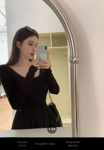 Rochie de seară neagră cu mânecă lungă în stil francez, stil Hepburn, Slim Fit, spate fără mâneci, elegantă, talie înaltă, slăbire, lungime medie