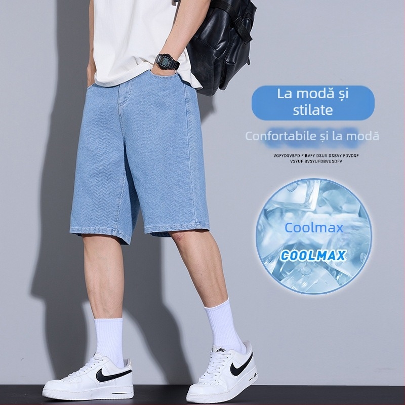 Pantaloni scurți simpli din denim pentru bărbați, vară, subțiri, retro spălate, stil american, drepți, lejeri, casual, all-match, pentru bărbați