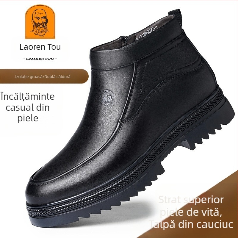 Pantofi de iarnă pentru bărbați, cu căptușeală din bumbac, căptușiți cu fleece, calduri, cu căptușeală din bumbac, pantofi casual din piele pentru bărbați de vârstă mijlocie și vârstnici, pantofi de lână pentru tătici