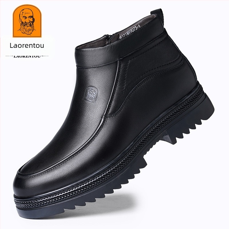 Pantofi de iarnă pentru bărbați, cu căptușeală din bumbac, căptușiți cu fleece, calduri, cu căptușeală din bumbac, pantofi casual din piele pentru bărbați de vârstă mijlocie și vârstnici, pantofi de lână pentru tătici