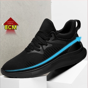 Pantofi sport pentru bărbați cu creștere în înălțime de 8 cm, negri, respirabili, casual, versatile, cu creștere interioară invizibilă a înălțimii de 6 cm, pantofi la modă țesuti cu muște