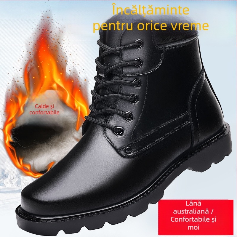 Cizme Martin pentru bărbați, cizme cu vârf rotund, cizme din piele, cizme pentru bărbați, cizme medii, lână, cașmir, vintage, căptușite cu fleece, cizme din piele caldă din bumbac