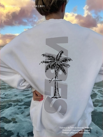 Hanorac cu imprimeu de cocos, stil casual lung