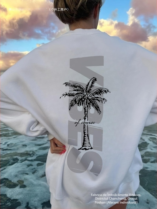 Hanorac cu imprimeu de cocos, stil casual lung