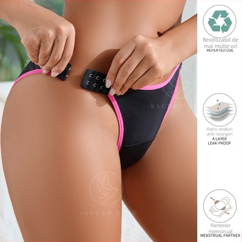Lenjerie intimă menstruală, sexy, fără decolteu, cu cataramă laterală, pantaloni fiziologici pentru femei, cu personalitate, cu 3 straturi, cu fund ondulat, lărgit, alungit, etanș
