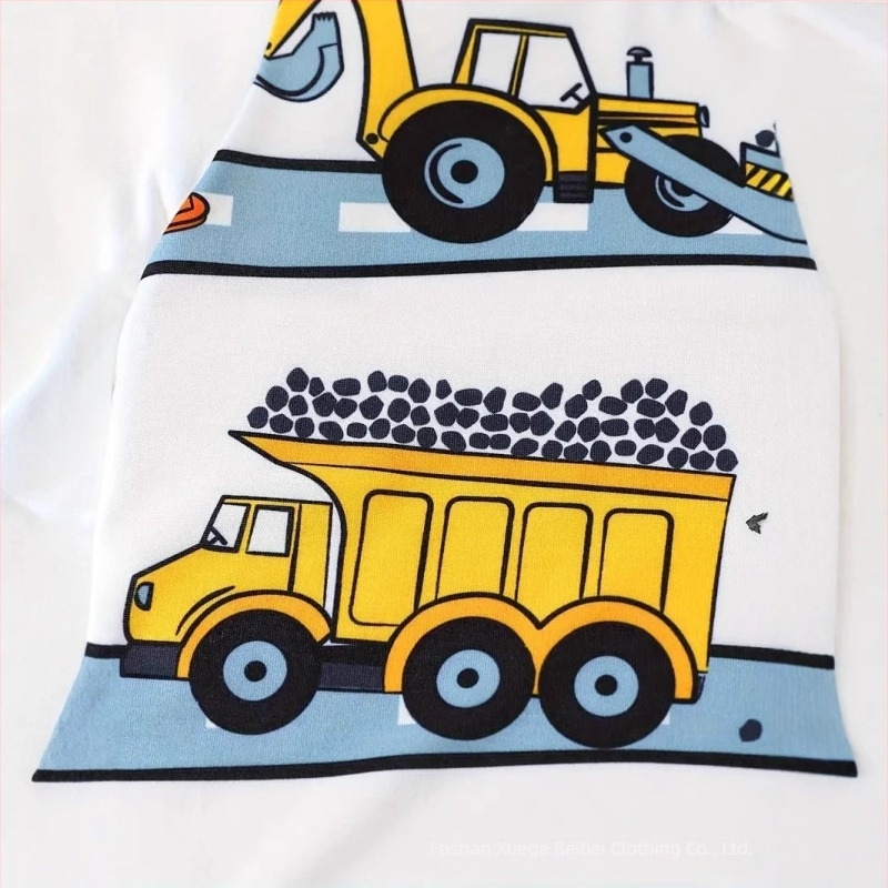 Bărbați, haine pentru copii, 2025, nou, desene animate cu mașini, mâneci scurte, top, imprimare animată, pantaloni scurți, set casual din două piese