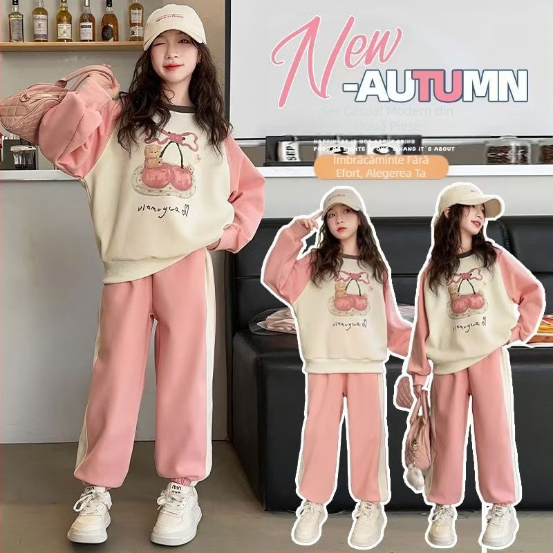 Costum de toamnă pentru fete 2025 Stil nou la modă pentru copii de primăvară și toamnă pentru timpul liber pentru școala gimnazială Îmbrăcăminte de toamnă pentru copii pentru fete