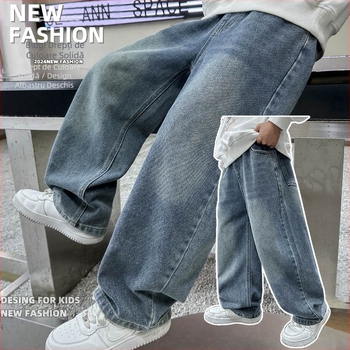 Blugi drepți pentru băieți de la Foreign Trade, pantaloni largi la modă și cool pentru primăvara și toamna pentru băieți de vârstă mijlocie și mai mari, pantaloni casual frumoși