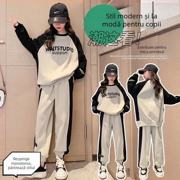 Costum sport pentru fete, îmbrăcăminte de toamnă, haine pentru copii mari, stil occidental nou, haine pentru copii, pulover casual la modă, set din două piese