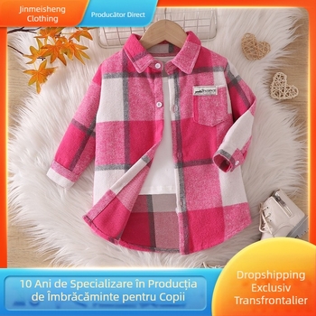 Toamna și toamna, fete, cămașă casual cu rever în carouri, la modă, stil coreean, primăvară și toamnă, jachetă cu mânecă lungă în carouri mari