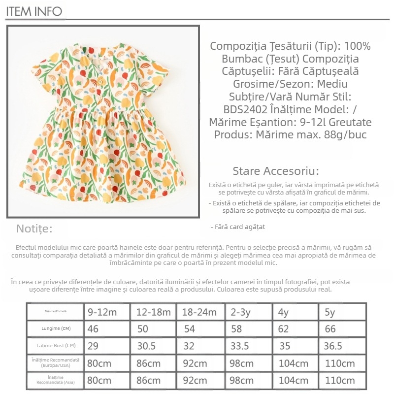 Rochie de fete, cu imprimeu floral, pentru femei, haine de vară pentru bebeluși, cu mânecă scurtă, stil coreean, fustă pentru copii, stil retro occidental, haine pentru bebeluși
