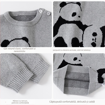 Mama mea și cu mine, pulover Panda Jacquard îngroșat, pulover pentru copii, pulover tricotat din bumbac, pulover pentru băieți, clasa A, pulover pentru bebeluși