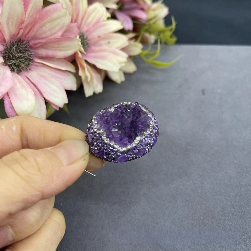 Cercei cu ametist uruguayan, vânduți în direct pe TikTok, cu fund din piele de șarpe, piatră naturală de înaltă calitate, bijuterii vintage