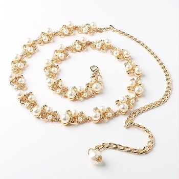 Curea cu perle, fustă pentru femei, Coreea de Sud, toate asortate, dulce decorativ, talie subțire, lanț metalic, lanț, pulover, accesorii pentru rochie