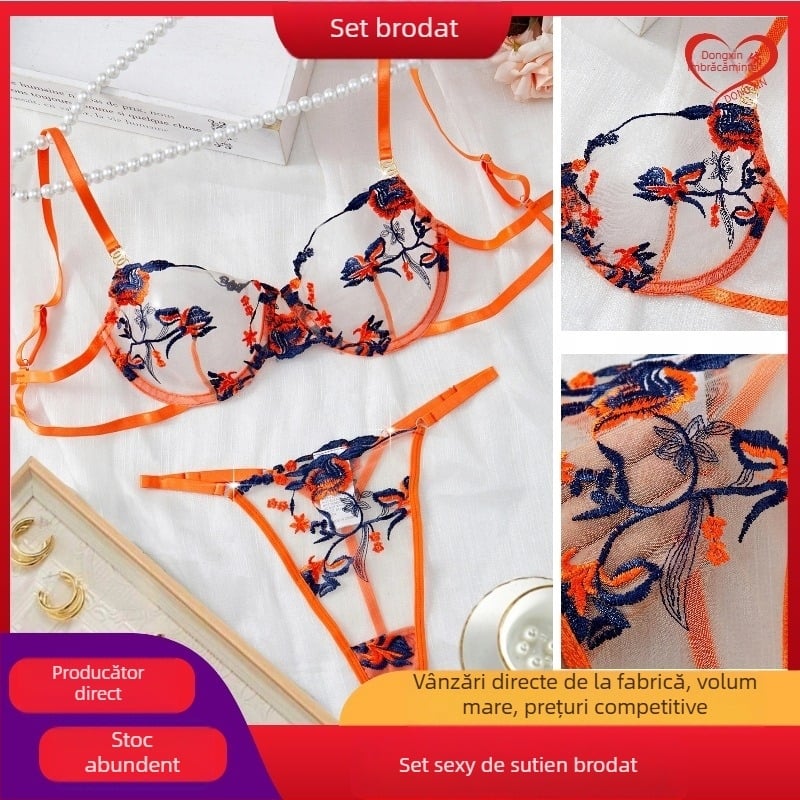 Lenjerie intimă sexy de înaltă calitate, ultra-subțire, cu broderie din dantelă pură, care vrea să adune lenjerie intimă cu sutien, costum de lenjerie intimă