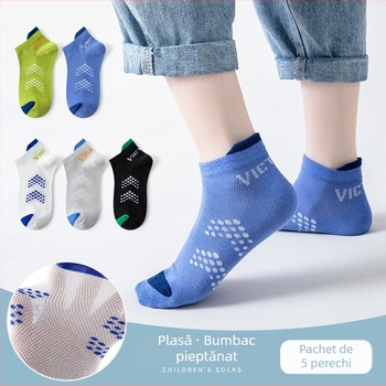 Șosete pentru băieți, șosete de primăvară și de vară, subțiri, sport, respirabile, din plasă, șosete pentru copii de vârstă mijlocie și mare, șosete de vară pentru studenți, din bumbac, de maree