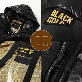 Jachetă nouă de iarnă transfrontalieră, căptușită cu bumbac, neagră, aurie, groasă, pentru bărbați și femei, caldă până la genunchi, 2024, haină lungă pentru tineri, căptușită cu bumbac, maree