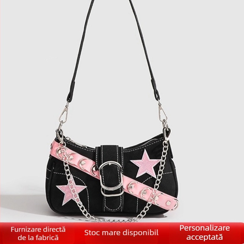 Geantă de umăr cu un singur design de nișă pentru femei, geantă de tip baghetă, model nou, stil Y2K, sexy, cool, de înaltă calitate