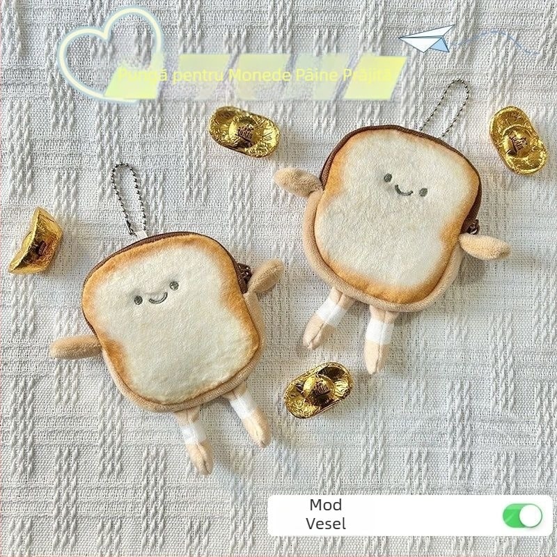 Nouă pungă de pâine prăjită cu ovăz, pungă de card, bucată de pâine, portofel creativ de pluș cu desene animate, pungă pentru căști, pandantiv mic
