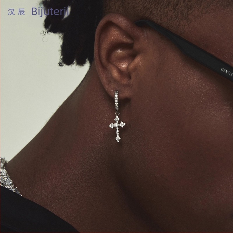 Cercei cruce zirconiu băieți hip-hop design la modă sense ins nișă nouă cercei la modă cercei single