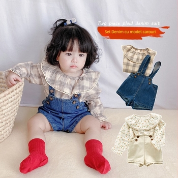 Stil coreean de primăvară, nou-născut, drăguț, din denim, cu bretele, stil occidental, pantaloni scurți reglabili, salopetă, salopetă
